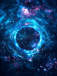 开放空间背景中抽象美丽发光的无限星系圆形蓝色