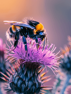 大黄蜂在一朵紫色的尖刺花上