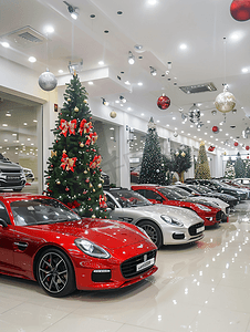 用圣诞树和汽车装饰的新年汽车沙龙