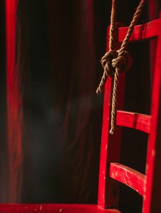 剧院舞台上红色椅子上悬挂的结的近距离视图