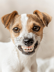 露出尖牙的攻击性狗咧嘴大笑的小狗杰克罗素梗