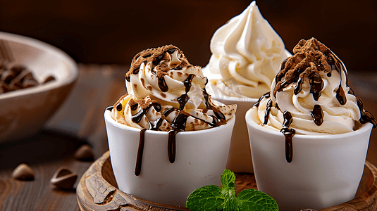 巧克力冰激凌摄影照片_奶油巧克力冰淇淋1