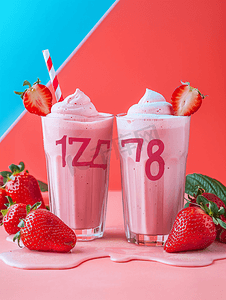 两杯草莓冰沙百分比符号
