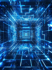 隧道动图背景图片_蓝色发光明亮霓虹灯方块的隧道抽象背景屏幕保护程序