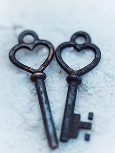 爱情的秘密摄影照片_复古风格的金属钥匙作为爱情的概念