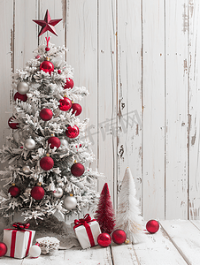 白色木质背景下的圣诞装饰节日装饰品