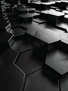 抽象几何结构摄影照片_蜂窝状黑色六边形几何形状