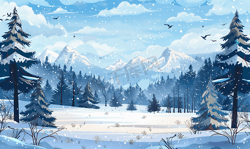 冬季风景背景与森林的雄伟景观