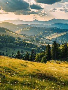 温暖的天气雄伟的喀尔巴阡山脉美丽的风景令人惊叹的景色