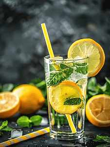 清爽的夏季鸡尾酒与柑橘类水果