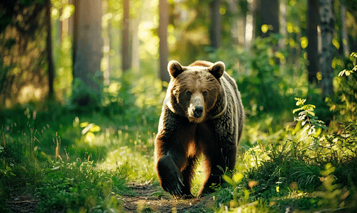 森林自然景观中的棕色美丽熊