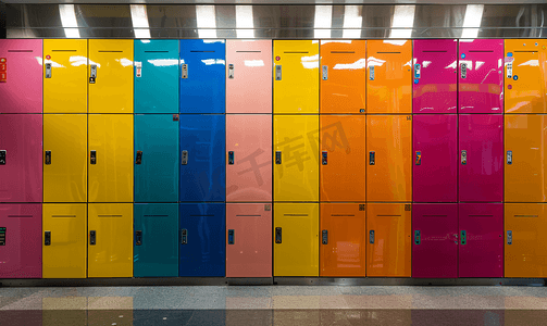购物中心的彩色储物柜封闭的储物柜作为背景