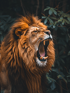 愤怒的狮子咆哮着表达他的不满
