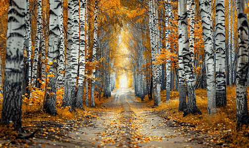 秋天森林里美丽的小巷