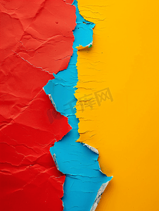 撕破的纸边缘带有复制空间红蓝和黄色背景