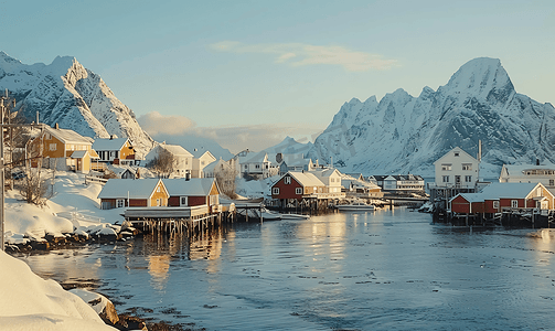 金克斯幻灵摄影照片_挪威罗弗敦群岛雷讷的冬天