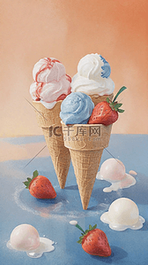 清凉冷饮3D草莓奶油冰淇淋杯图片