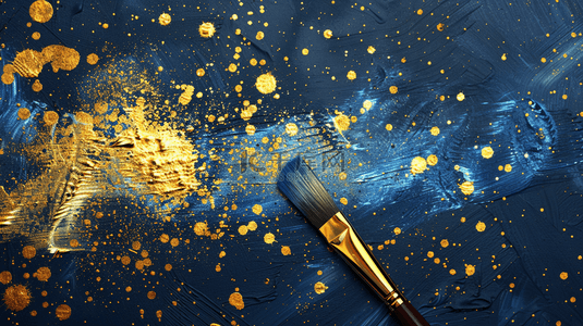 颜料蓝色背景图片_金蓝色场景绘画画笔的艺术风格的背景