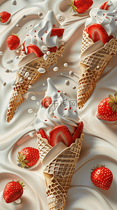 清凉夏日粉红冷饮3D草莓冰淇淋素材