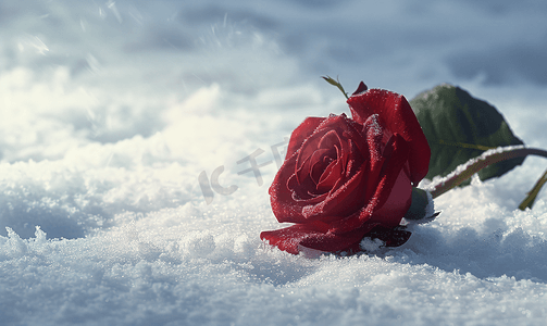 雪中凋谢的红玫瑰