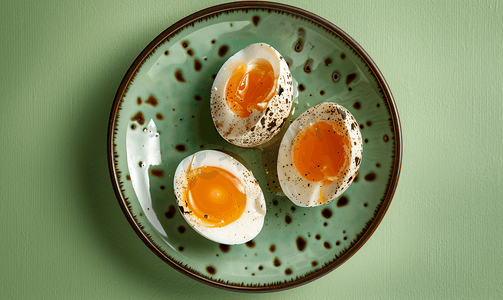 煮熟鸡蛋摄影照片_绿盘上放着煮熟的鹌鹑蛋