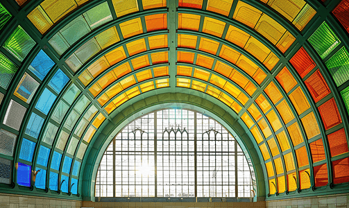 辛辛那提联合航站楼屋顶半圆形彩色图案的内景