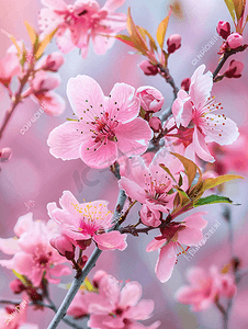 树粉色摄影照片_春日傍晚的桃花盛开