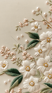 国风中式珠钗珠花刺绣花朵背景图