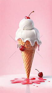 夏天冷饮3D草莓奶油冰淇淋球图片