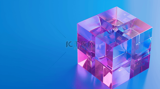 蓝色背景立体方形晶体的背景图