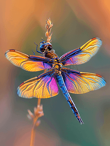 花园里的蜻蜓被仔细地拍下来看起来色彩缤纷、美丽