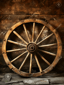 老式古董木质马车轮子的摘要