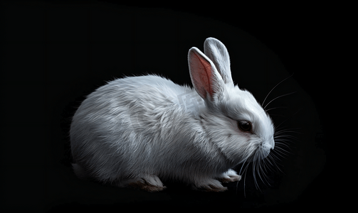 白兔近距离与黑色背景隔离