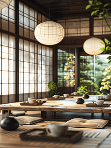 传统室内日式餐厅和其他房间