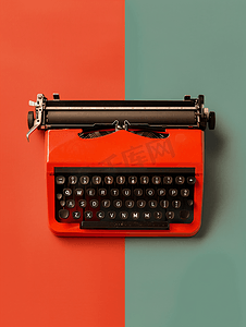 办公设备摄影照片_旧老式打字机红色和黑色两种颜色