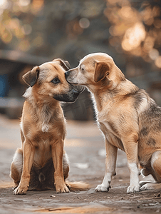 真正的友谊和流浪狗的沟通相互帮助和支持