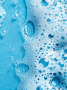 汽车美容摄影照片_蓝色的水覆盖着泡沫和洗发水的气泡