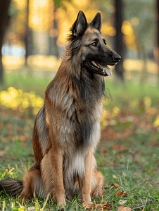 比利时牧羊犬在绿色公园散步的肖像