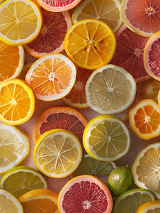 不同切片柑橘类水果的特写
