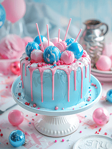 粉色和蓝色的节日蛋糕