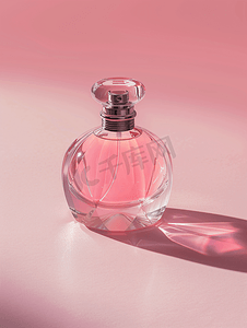 浅粉色背景摄影照片_浅粉色背景香水瓶香水化妆品香水系列