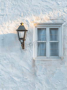圣托里尼岛家居墙窗和灯的抽象特写
