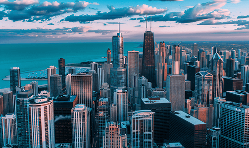 日落前的芝加哥地平线