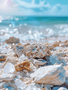 强风吹袭海滩上的石头被石英砂覆盖