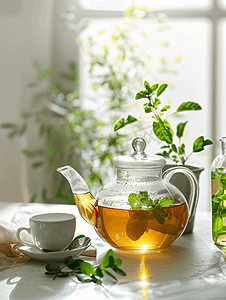 茶壶里的凉茶和瓶子里的茶树