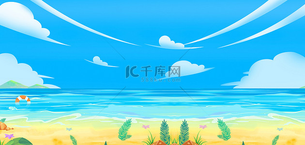 秦皇岛旅游海报背景图片_夏季夏天海滩海边蓝色简约背景