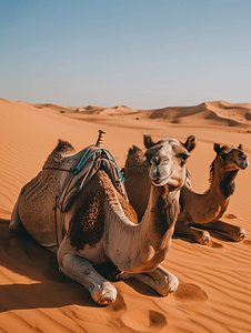 骆驼躺在沙漠上