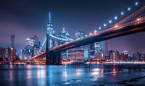纽约州摄影照片_布鲁克林大桥在晚上