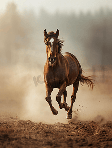 快速奔跑摄影照片_农场上奔跑的马