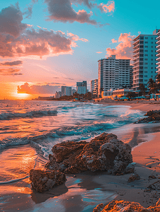 拉海纳摄影照片_波多黎各圣胡安的佩纳海滩日落